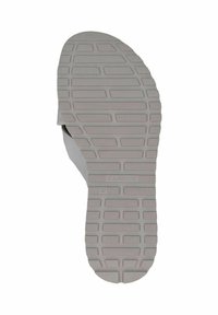 Suola di scarpa in gomma grigia con un motivo testurizzato per una migliore presa. Presenta il nome del marchio "CAPRICE" e la taglia "37" impressi sulla superficie.