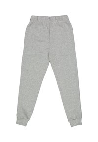 Grijze sweatpants van een zachte katoenmix. Voorzien van een elastische tailleband en taps toelopende manchetten. Glad textuur zonder patronen of versieringen.
