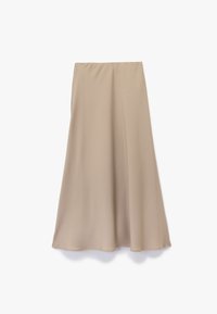 Beige midi rok van lichtgewicht stof, met een zachte textuur, een uitlopende vorm en een elastische tailleband voor comfort.