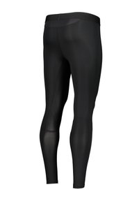 Zwarte leggings gemaakt van rekbare stof, met een gladde textuur, hoge tailleband en een aansluitend ontwerp dat langs de benen vormt.