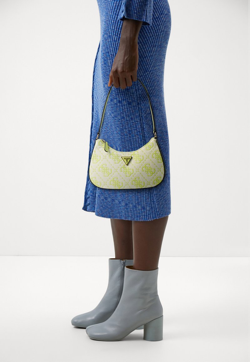 Guess RUMA MINI TOP ZIP - Kézitáska - chartreuse logo