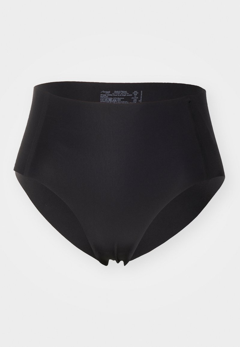 High-waisted black underwear made of smooth fabric, featuring a classic design with no patterns or embellishments, and a comfortable waistband.