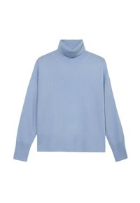 Maglione a collo alto di colore azzurro chiaro, realizzato in morbido tessuto a maglia. Presenta una vestibilità rilassata, maniche lunghe e orlo e collo a costine.