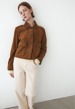 Massimo Dutti Kožená bunda - dark brown