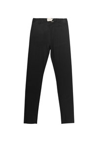 Svarta leggings gjorda av mjukt, stretchigt tyg, med resår i midjan och en åtsittande design utan ytterligare mönster eller detaljer.