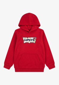 Κόκκινο φούτερ με κουκούλα από μαλακό ύφασμα, με μεγάλο πολύχρωμο έμβλημα λογότυπου Levi's στο μπροστινό μέρος, τσέπη καγκουρό και ριμπ μανσέτες.