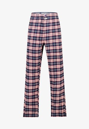 Geruite pyjamabroek in marineblauw, rood en wit. Zacht fabric met een elastische tailleband en een recht gesneden ontwerp met een ruitpatroon.