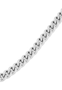 Sølv metal kædedyne med sammenkoblede ovale links, der har en poleret overflade og en glat finish.