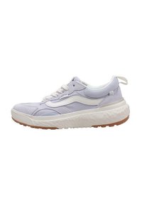 Sneaker viola chiaro realizzata in suede e rete, con dettagli bianchi, design con lacci, collare imbottito e suola in gomma testurizzata.