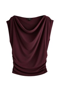 Bourgognefarvet top med kapærmer, blødt stof og rynkede sider. Glat tekstur med en afslappet pasform og rundet halsudskæring.