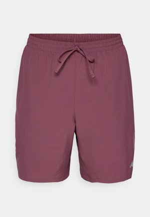 Maroon swim shorts made from lightweight fabric, featuring an elastic waistband with a drawstring. Small logo detail on the lower side.