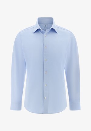 Vaaleansininen pitkähihainen napillinen paita, joka on valmistettu kudotusta kankaasta. Ominaisuuksiin kuuluu klassinen kaulus, kuusi nappia ja muotoillut hihansuut.