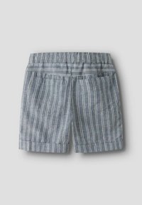 Shorts rayés bleu et blanc avec une taille élastique, deux poches arrière et un ourlet retroussé. Fabriqués en tissu léger.