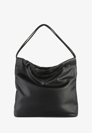 Melnas ādas rokassoma ar mīkstu, burbuļotu tekstūru un vienu plecu siksnu. Raksturīga vaļīga konstrukcija un minimāla zīmola identifikācija apakšā.