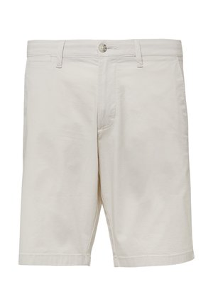 Beżowe bawełniane szorty z zapięciem na guzik, pętelkami na pasek oraz dwoma bocznymi kieszeniami. Prosty krój z wykończeniem na surowo.