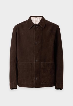BOSS, Veste en cuir - dark brown