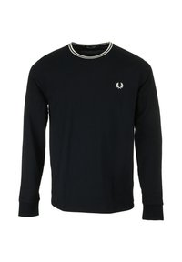 Zwart shirt met lange mouwen, gemaakt van katoen, met een witte rand langs de halslijn en een klein geborduurd logo op de linkerborst.