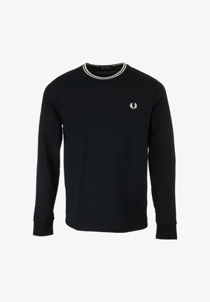 Zwart shirt met lange mouwen, gemaakt van katoen, met een witte rand langs de halslijn en een klein geborduurd logo op de linkerborst.