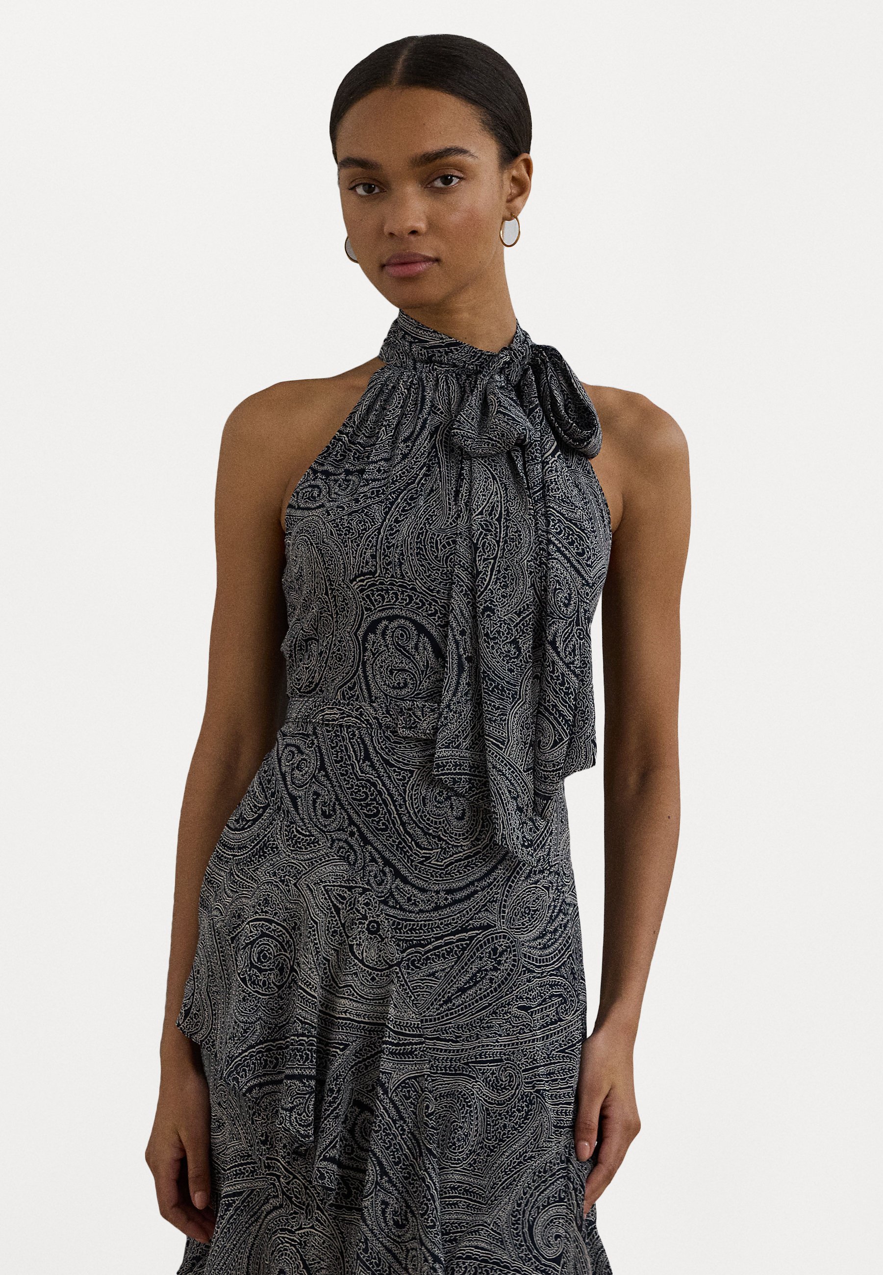 Ralph Lauren フォーマルドレス BEADED HALTER BLACK Lauren Ralph Lauren RUFFLE-TRIM BEADED MESH HALTER GOWN