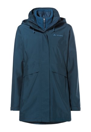 Marine waterdichte jas met een afneembare capuchon, twee voorkruiszakken en fleece voering in de kraag. Voorzien van verstelbare trekkoorden en ritsen.