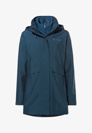 Marine waterdichte jas met een afneembare capuchon, twee voorkruiszakken en fleece voering in de kraag. Voorzien van verstelbare trekkoorden en ritsen.