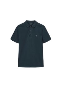 Navy-Polohemd aus Baumwolle. Kurze Ärmel, eine Knopfleiste mit drei Knöpfen und ein kleines gesticktes Logo auf der linken Brust. Klassisches Design.