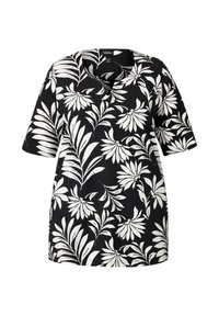 Ulla Popken FLORAL SHORT SLEEVE SPLIT NECK - T-shirt con stampa - black