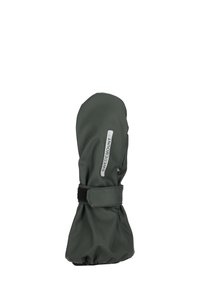 Guanto impermeabile verde scuro con superficie texture, parte superiore arrotondata e cinturino in Velcro per la regolazione. Presenta un'etichetta con il nome del marchio "SWEDEMOUNT."
