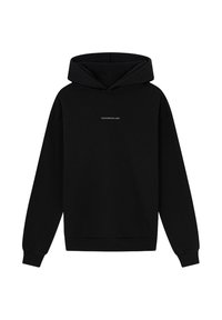 Zwarte hoodie van een katoenmix. Heeft een eenvoudig voorontwerp met de tekst "TOMORROWLAND" in het wit. Met manchetten op de mouwen en onderrand.