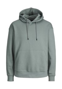 Světle zelená mikina s kapucí, přední kapsou, nastavitelnou šňůrkou a žebrovanými manžetami. Vyrobena z měkké tkaniny s uvolněným střihem.