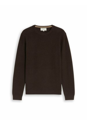 TOM TAILOR, STRUCTURED CREW NECK KNIT - Pullover - dark chocolate brown melange