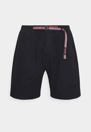 Pantaloncini neri con vita elasticizzata, dotati di cintura a righe multicolori e dettagli con logo. Tessuto liscio e design alla lunghezza del ginocchio.
