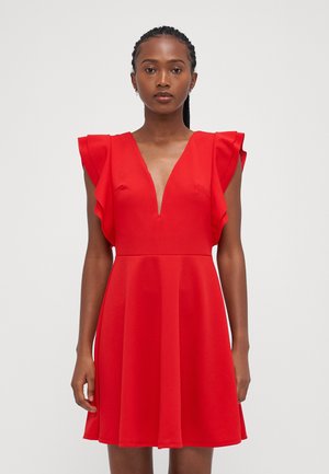 LUCIA V NECK FRILL SLEEVE SKATER DRESS - Jerseyklänning - red