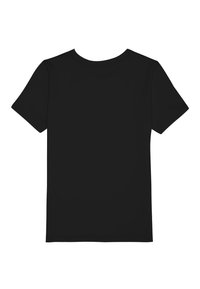 Sort bomulds-t-shirt med korte ærmer, rund hals og en glat tekstur. Ingen mønstre eller grafik synlige på bagsiden.
