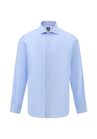 Lichtblauw button-up overhemd met een ruitpatroon, lange mouwen, standaard boord, gemaakt van gladde katoenstof met een relaxte pasvorm.