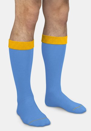 Normani, 3 PAAR KNIESTRÜMPFE MIT FARBIG ABGESETZTEM BUND BI-COLOR UNISEX - Kniestrümpfe - himmelblau aprikose