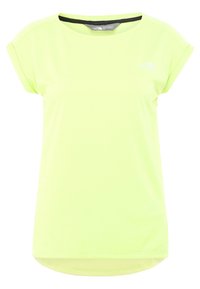 Felgekleurde gele sporttop met korte mouwen en een ronde halslijn, afgewerkt met een zwarte trim. Gemaakt van lichtgewicht, ademend materiaal. Heeft een logo op de borst.