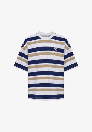 Hummel HMLJR SILLY S/S BOXY STRIPE - T-shirts print - medieval blue