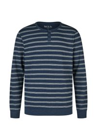 Mariene lange mouwen henley shirt met lichtgrijze horizontale strepen, voorzien van een ronde hals en een placket met drie knopen. Zacht, gestructureerd materiaal.
