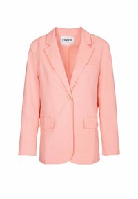Helllila Blazer mit einer einzigen Knopfleiste, Reverskragen und zwei Vorderaschen. Hergestellt aus glattem Stoff mit tailliertem Schnitt.