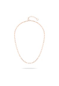 Halskette aus roségold mit länglichen rechteckigen Gliedern, runder Verschluss und verstellbarer Kette für Größenanpassung.