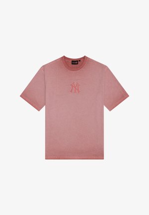 Ροζ κοντομάνικο T-shirt με στρογγυλή λαιμόκοψη και κεντημένο ροζ λογότυπο New York Yankees στο στήθος.