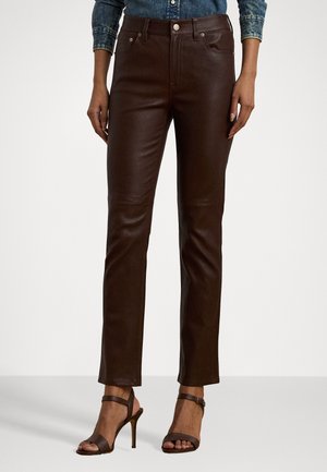 HIGH RISE LAMBSKIN STRAIGHT ANKLE TROUSERS - Pantaloni di pelle - dark hickory