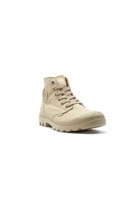 Beige High-Top-Sneaker mit einem strukturierten Canvas-Obermaterial, Gummikappe und gemusterter Gummisohle. Mit Metallösen und Logodetail.