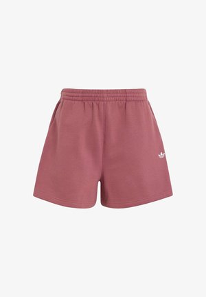 Pantaloncini in cotone color rosa polvere con elastico in vita, tasche laterali e piccolo logo bianco Adidas trefoil sulla gamba sinistra.