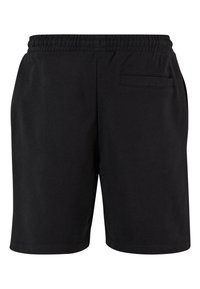 Shorts noirs en coton avec une taille élastique, dotés d'une seule poche arrière et d'un design décontracté à coupe droite.