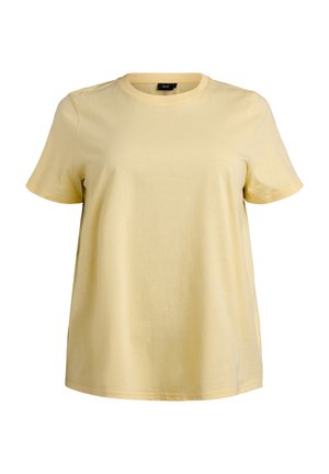 Yellow cotton t-shirt with a crew neck and short sleeves. Features a relaxed fit and smooth texture, with no visible patterns or accents.