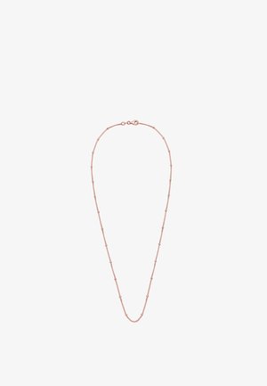 Rosaguld halskæde med et delikat kædedesign, der har små runde accenter, glat tekstur og en sikker lobsterlås.