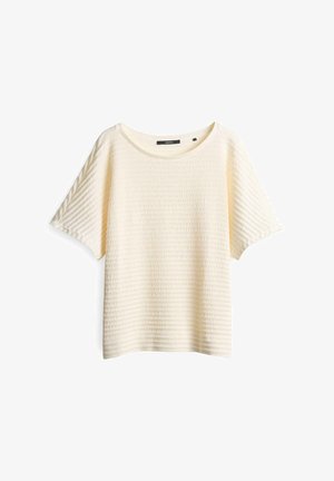 Off-white Kurzarmoberteil aus strukturiertem Stoff mit geripptem Muster, das einen weiten runden Ausschnitt und einen entspannten Schnitt aufweist.