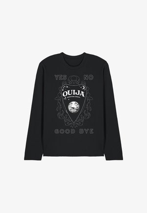 Black long-sleeve T-shirt featuring a central Ouija board graphic, with white text reading "YES," "NO," and "GOOD BYE," surrounded by decorative elements.